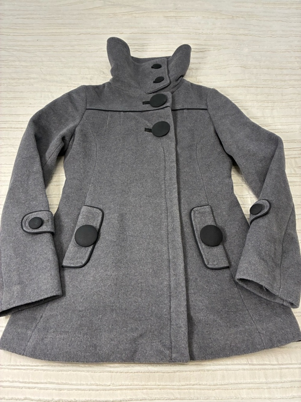 Soia & Kyo Gray High-Collar Wool blend Pea Coat Oversized Buttons | Size XS - Picture 10 of 13